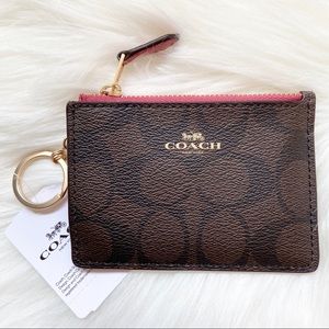 Coach Signature Monogram Leather Mini id skinny Key Chain Card Case Holder